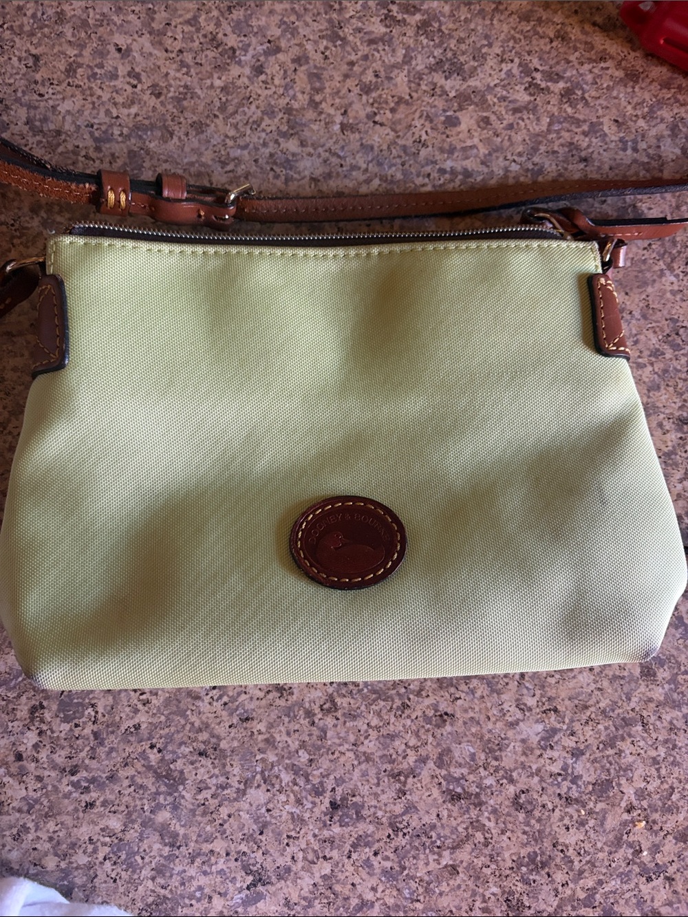 Dooney & Bourke Light Green Canvas Crossbody with Brown Leather Trim